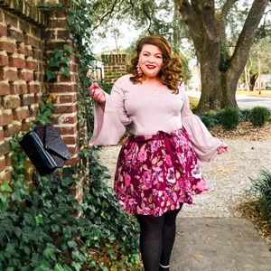 Hannah Blush Gray Bell Sleeve Knit Tunic Top XL